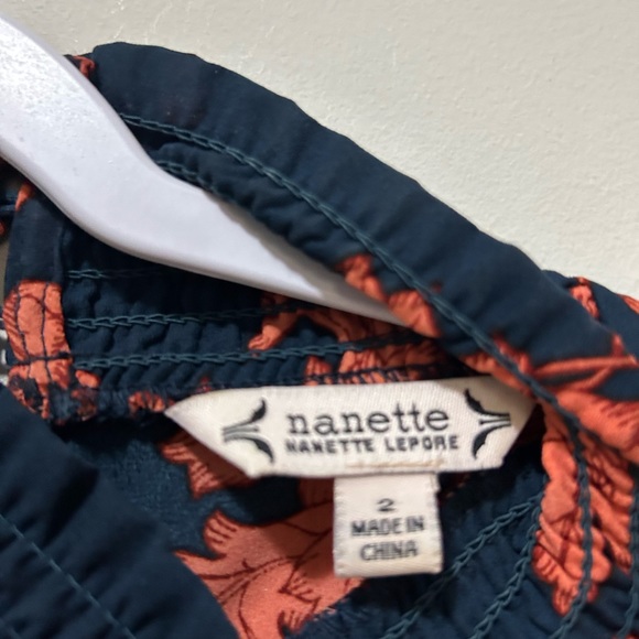 Nanette Lepore, High Low Women’s Dress, Navy and Orange Floral, Long Sleeve, 2 - Picture 4 of 5